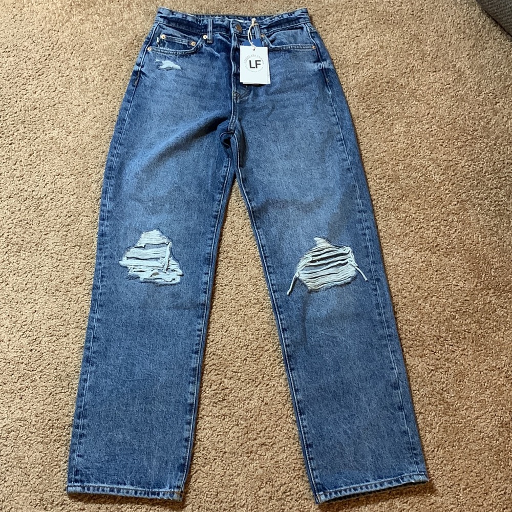 Lovers and Friends Ryan High Rise Straight, NWT, Distressed sustainable Denim - Picture 2 of 13